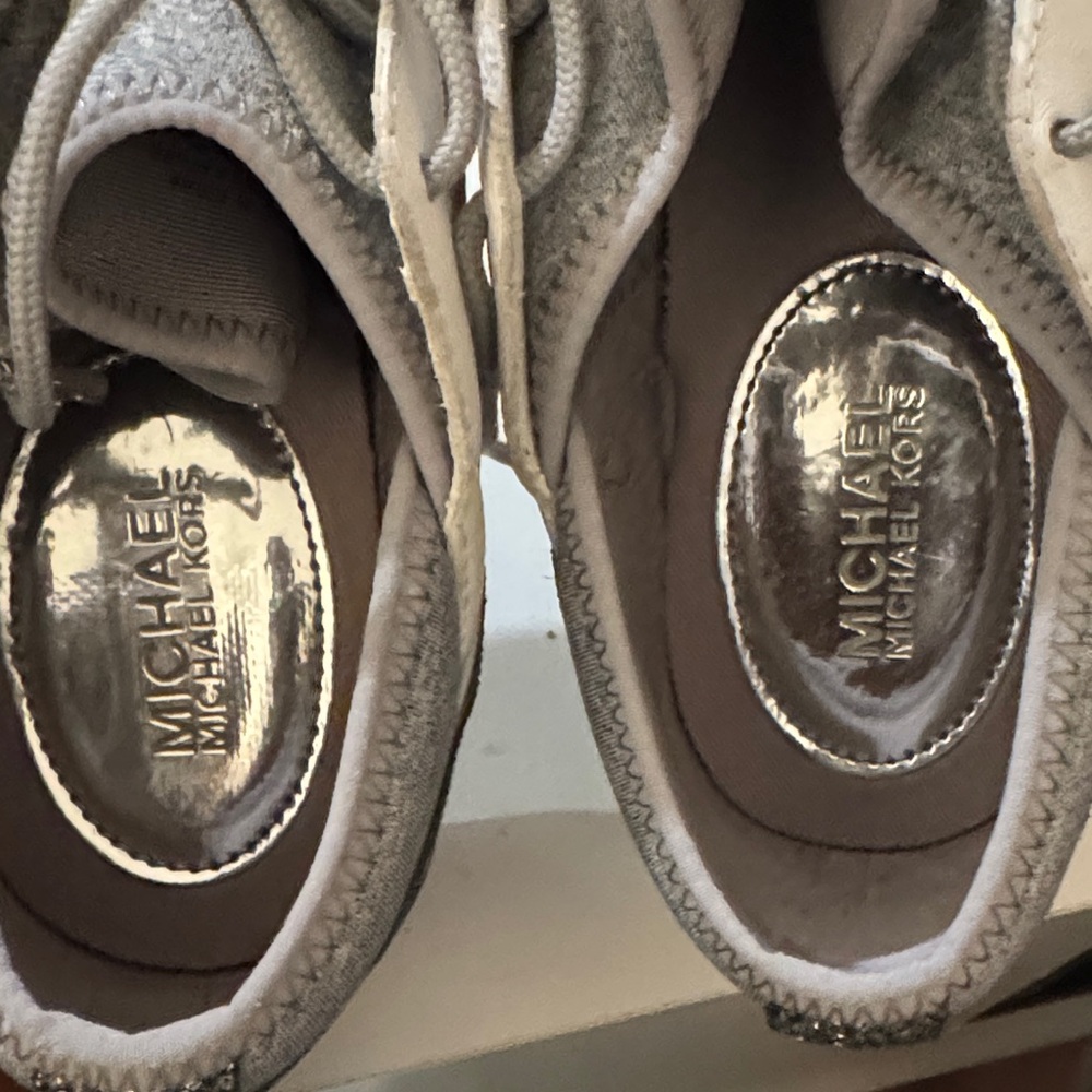 Michael Kors Women's Silver and White Wedge Sneakers - Picture 2 of 5